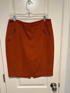 LOFT Rust Orange Pencil Skirt with Diagonal Zip Pockets